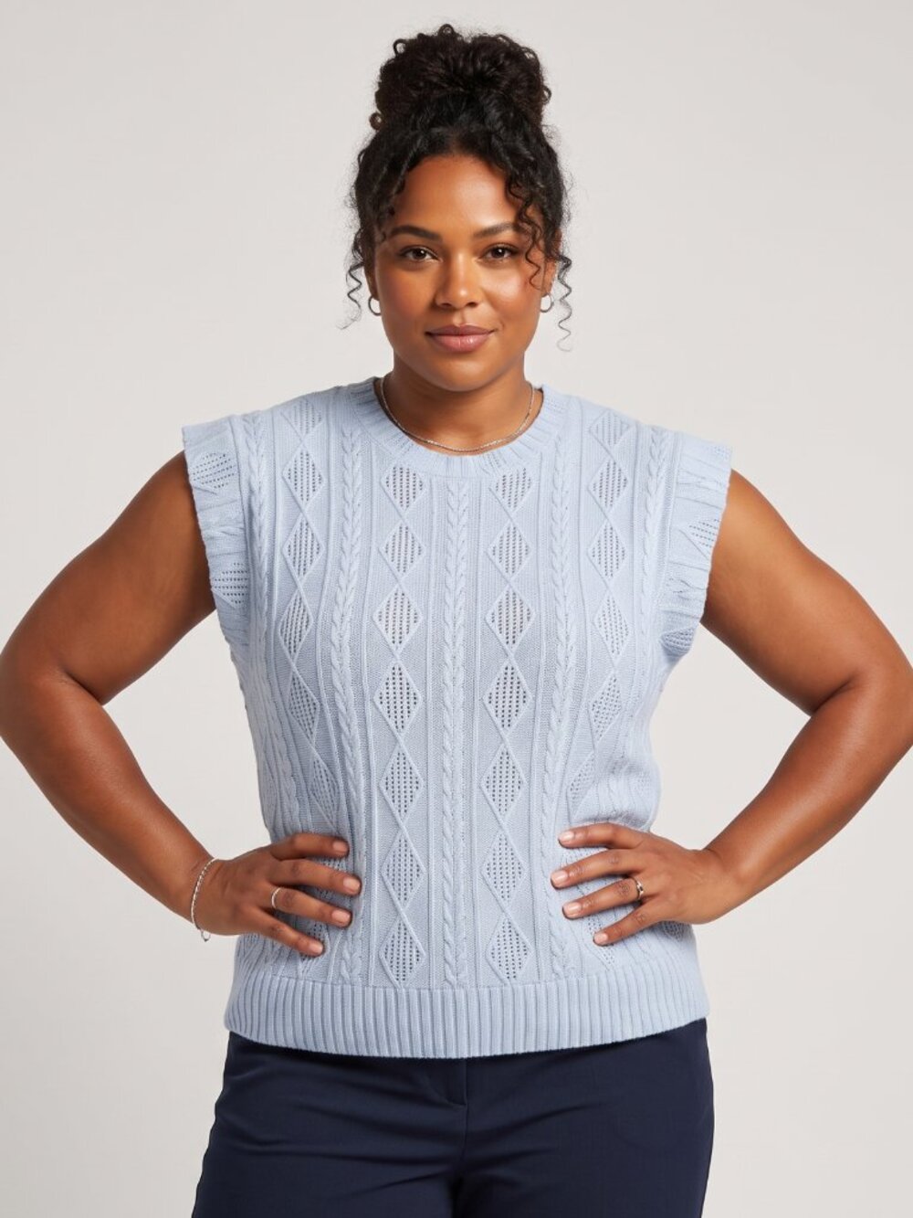 NWOT | Light Blue Textured Diamond Knit Vest | Sleeveless | Size Large
